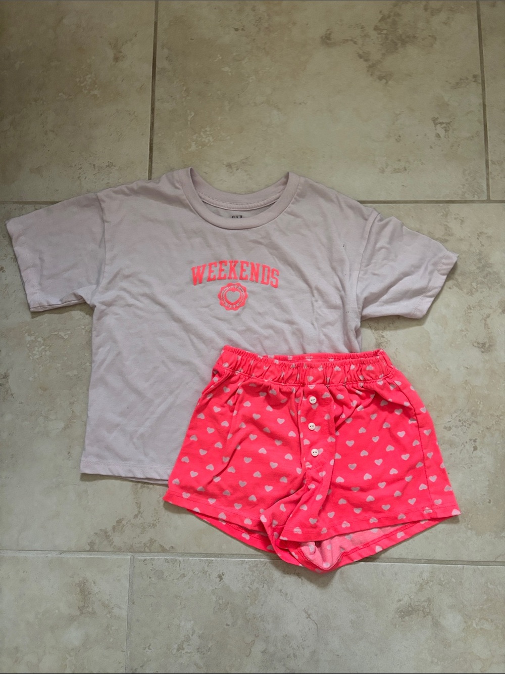 GAP Pink Tee and Bright Pink Heart-Print Shorts Pajama Set